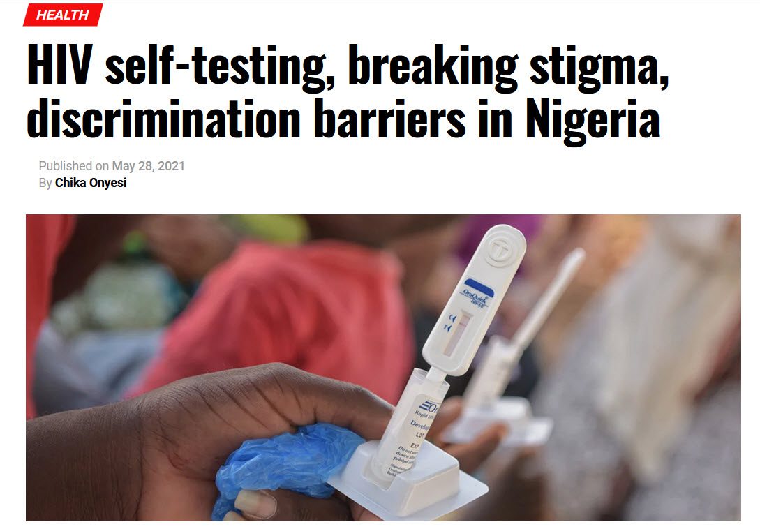 Image of an HIV self test kit and a headline in a newspaper